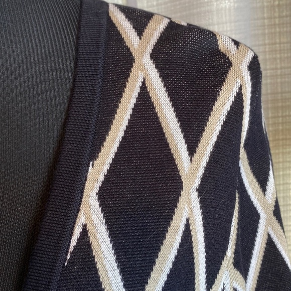 Croft & Barrow Cardigan Sweater Black Beige White Diamond Pattern sz PXL NWT - Picture 2 of 7